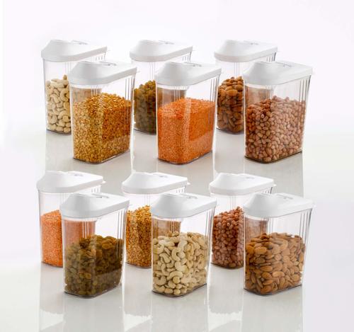 Clear 1500 Ml Easy Flow Plastic Kitchen Storage Jars & Container Set, Transparent Set Of 12