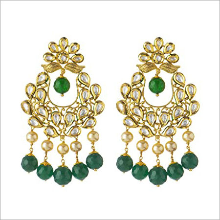 Kundan Green Traditional Gold Plated Imitation Earrings