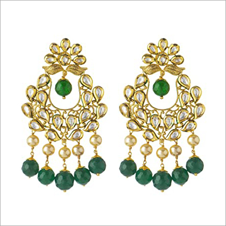 Kundan Green Traditional Gold Plated Imitation Earrings