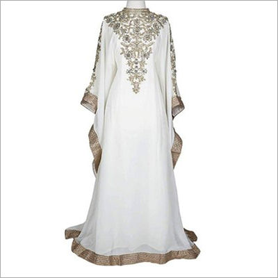 White Georgette Embroidered Zari Work Kaftan