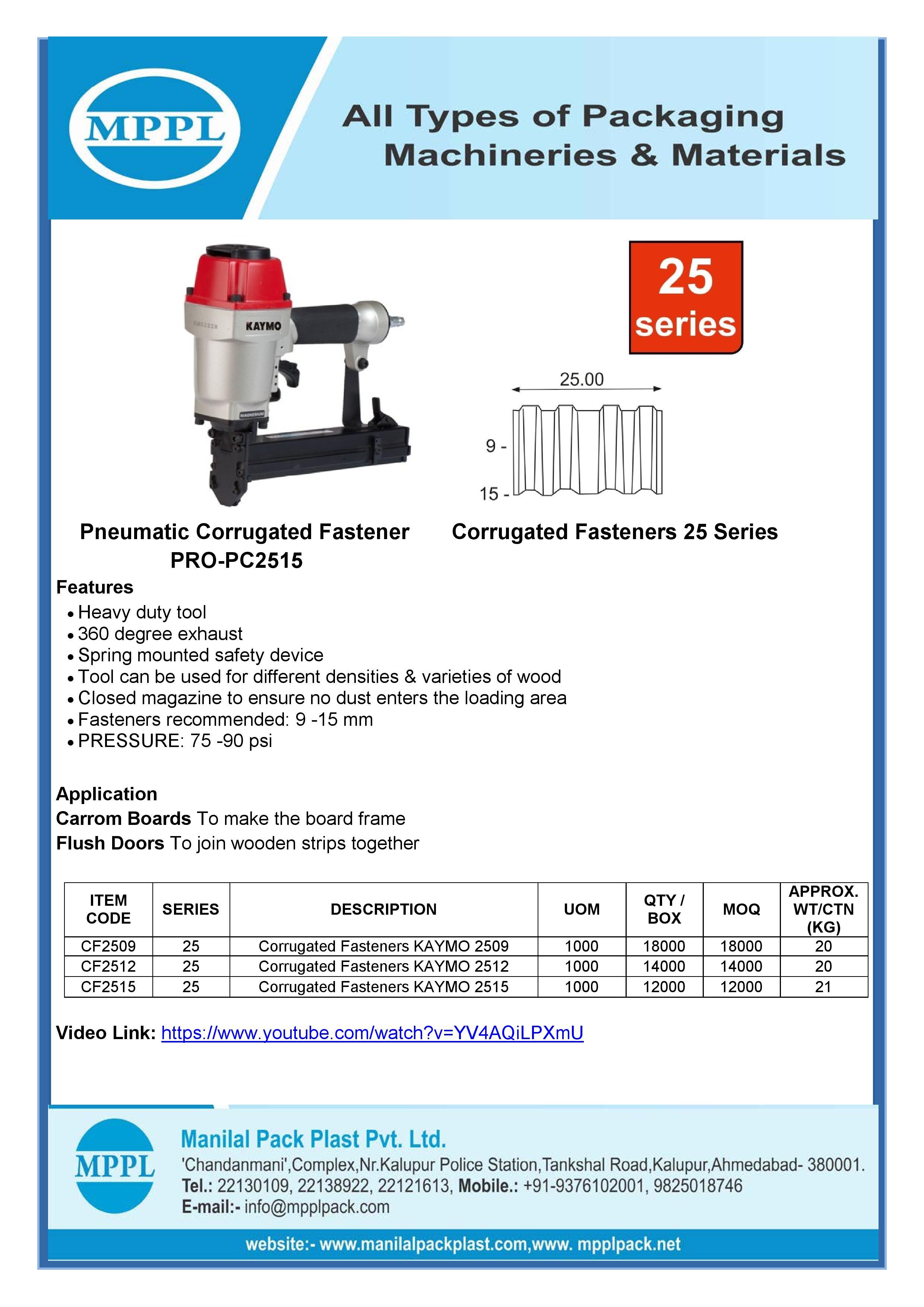 Pneumatic Corrugated Fastener PRO-PC2515