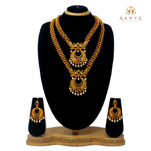 Traditional Design Temple Jewellery Half Dual Necklace Set