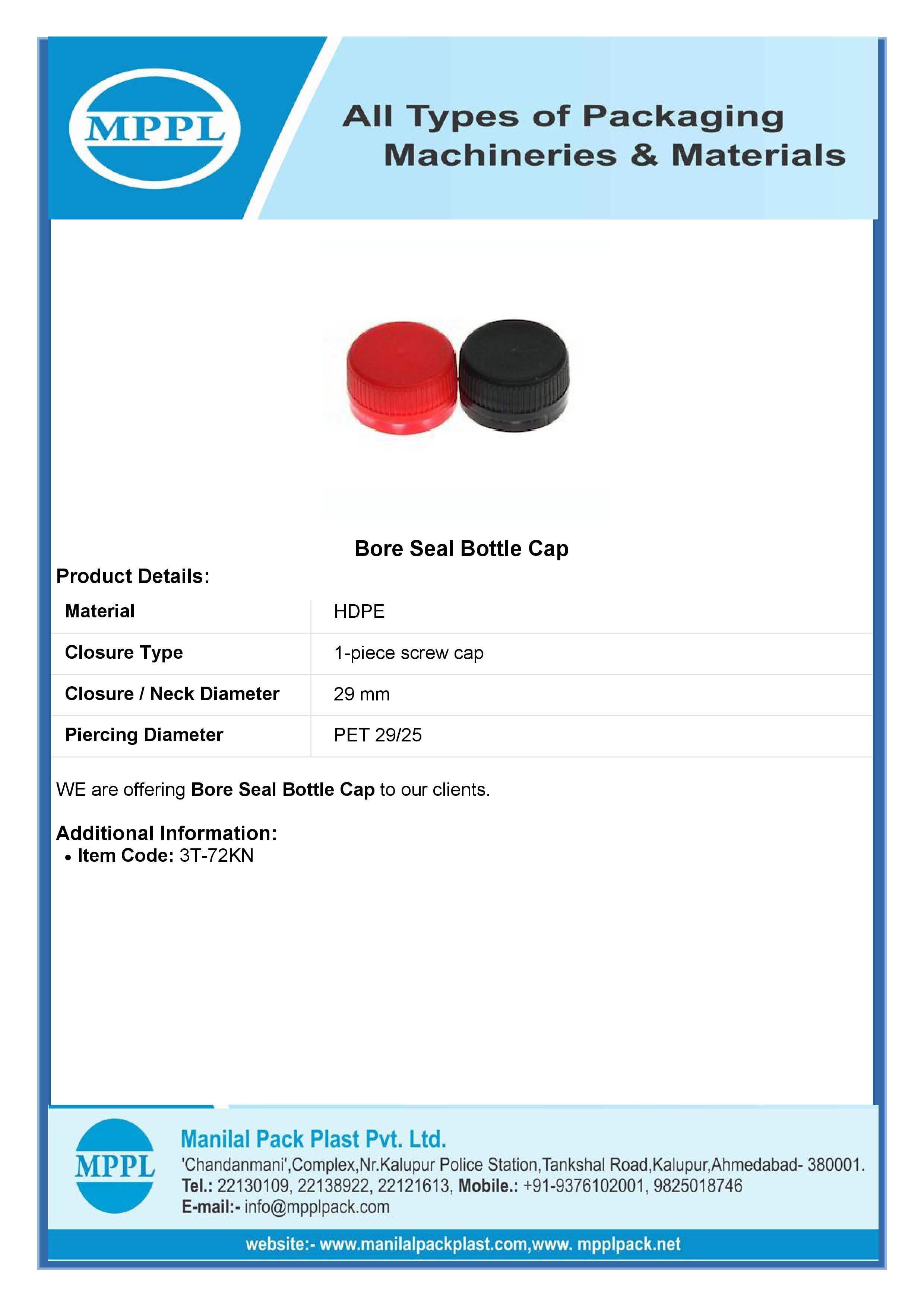 Bore Seal Bottle Cap