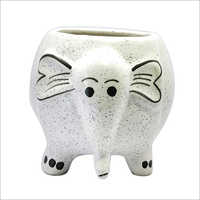 Ceramic Elephant Shape Flower Pot - Ceramic Material, Small Size, Black And White Design | Perfect For Decoration With Air Movement For Root Growth