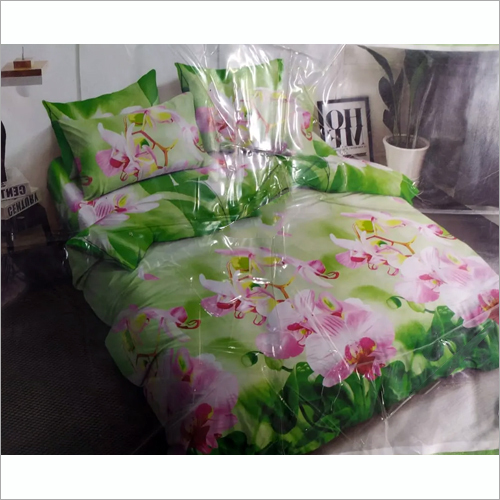 White-Green Floral Printed Bed Cover