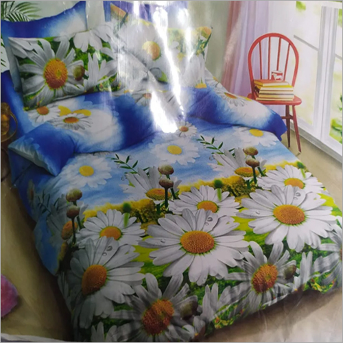 Blue Floral Printed Cotton Bed Cover