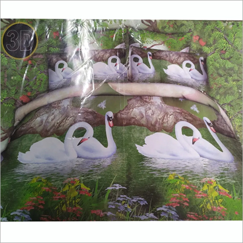White-Green Cotton Printed Bed Cover