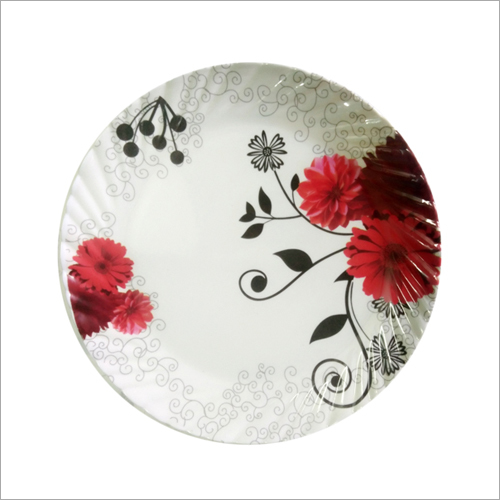 Printed Solid Attractive Look Champion Sparkle Dinnerware Plate - Ceramic Standard Dinner Plate Size White with Red and Black Floral Design | Durable Printed Design Glossy Finish