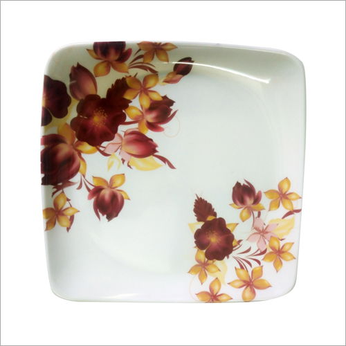 Printed Elegant Look Champion Revo Dinner Plate - Porcelain, 10-12 Inches, White with Floral Patterns in Brown and Yellow | Durable Elegant Design, Glossy Finish