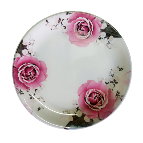 Printed Dinner Plate - Ceramic Material, 10-Inch Diameter, Elegant White Base with Vibrant Pink Floral Prints | Perfect for Homes, Restaurants, Events, and Canteens
