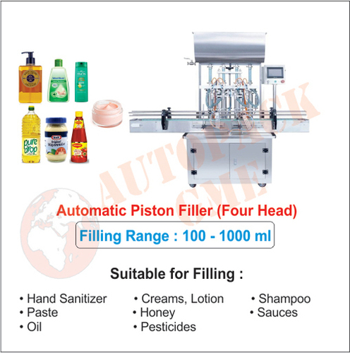 Automatic Cream filling 4 heads / Liquid, Gel, Hand Sanitizer, Paste, Oil Shampoo Filling Machine