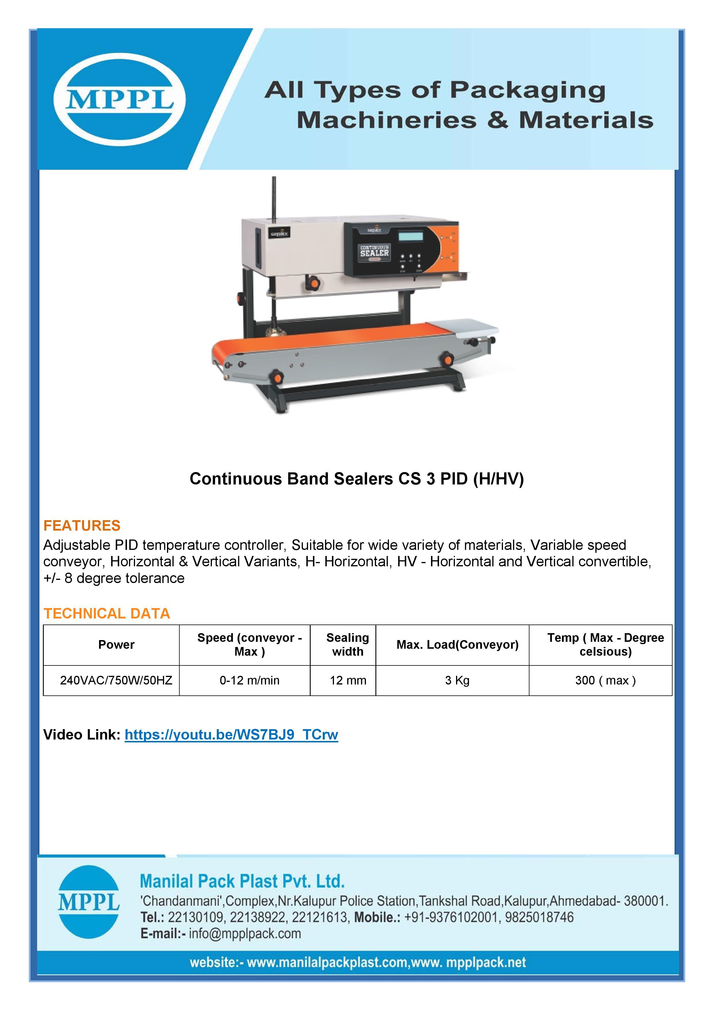Continuous Band Sealer CS 3 PID H HV