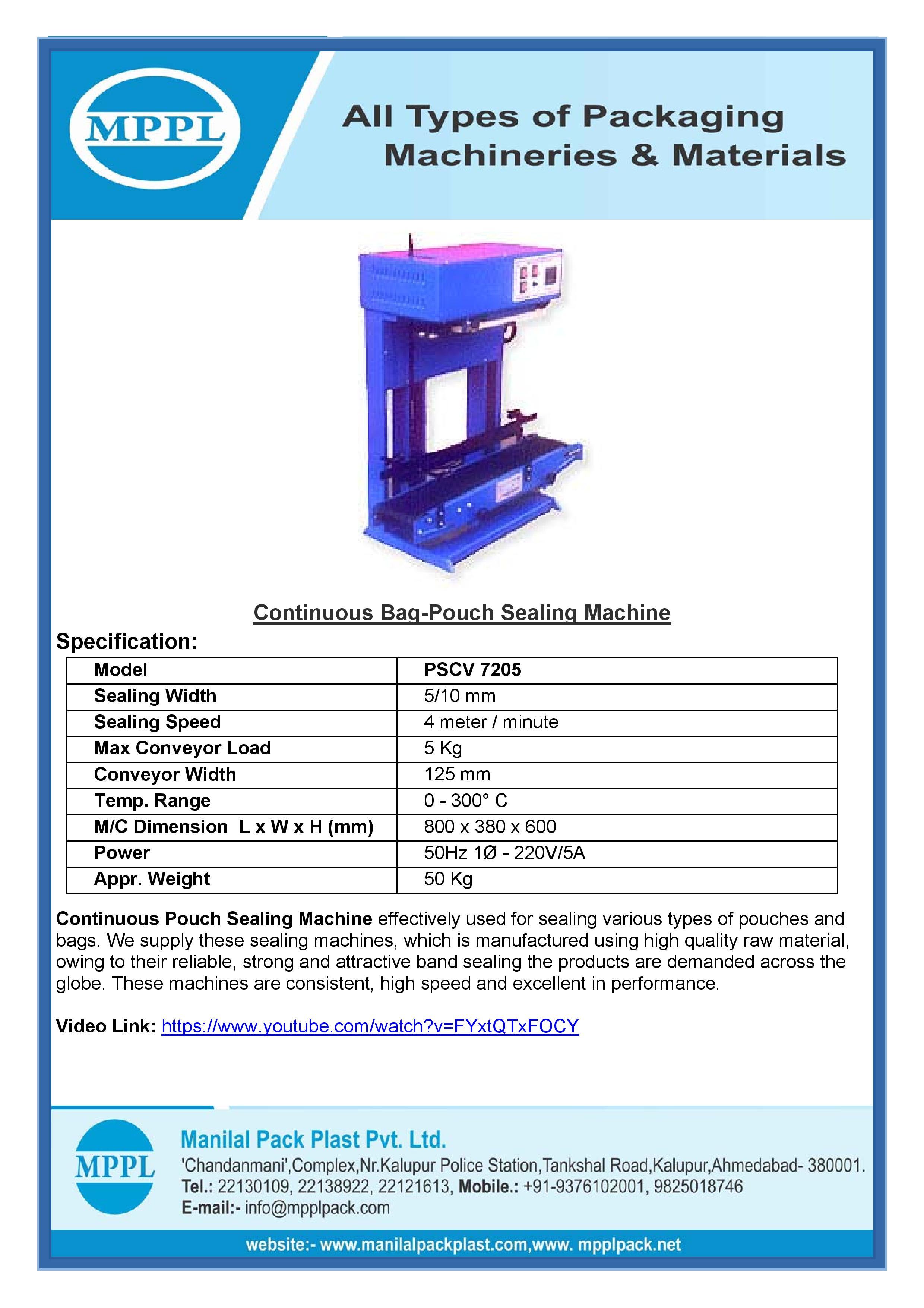 Continuous Bag-Pouch Sealing Machine 7205