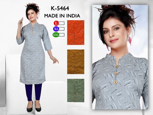 Women Kurta - Cotton, Length 46 inches, Multi Color | Printed Design, Various Sizes (L, XL, XXL), Embroidery Work, All Season Wear