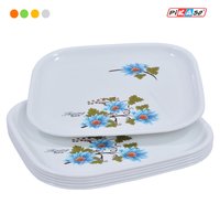 Printed Square Full Plate (6 Pc Set) - Polypropylene Material, 11 Inch Size, White (printed) Color | Injection Molding, Soft Hardness, Square Shape