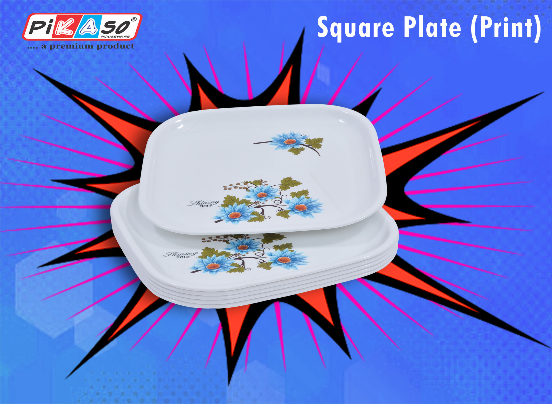Printed Square Quarter Plate (6 Pc Set)