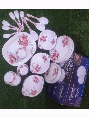 Melamine Champion Beauty 40 Pcs Dinner Set - Color: White With Multicolor Floral Accents