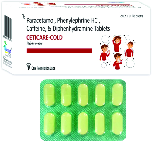 Paracetamol IP 500mg. + Phenylephrine HCI IP 5mg. + Caffeine (Anhydrous) IP 30mg. + Diphenhydramine HCI IP 25mg,  CETICARE-COLD