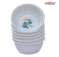 Printed Round Bowl (6 Pc Set) - Polypropylene, 4.5x3x2 Inch , White Soft Printed Design, Microwave Safe, Lightweight At 288 Grams