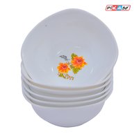 Printed Square Bowl (6 Pc Set) - Polypropylene, 5x2.2x2 Inch, White Printed Design | Microwave Safe, Soft Texture, Injection Molding Technology