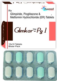 Glimepiride IP 1mg. + Pioglitazone Hydrochloride IP 15mg. + Metformin Hydrochloride      IP 500mg