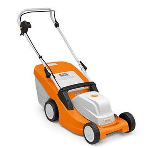 Yellow Compact Electric Lawn Mower With Central Cutting Height Adjustment