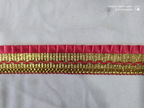 Fancy Saree Lace - Satin, 1.5 Inch x 9 Meter, Golden-Red | One-Sided Design for Elegant Draping and Festive Occasions