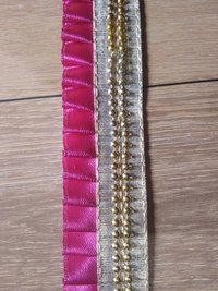 Moti Lace - Satin Fabric, 9 Miter Size | 150 Color Options, One-sided Application, Length: 1.5 Inch, Detailed Motif Design