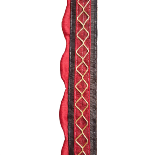 Leriya Samosa Lace - Silk Material, 9 Meter Length, Red Color | Embroidered Design, One-Sided Lace for Elegant Decoration