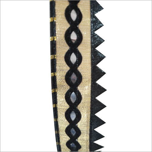 Samosa Lace - Sequins Embroidered, 1.40 Inch Length, Golden-Black Color | One-Sided, 9 Meter Size