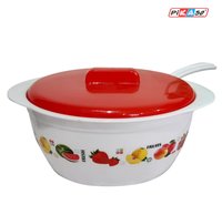 Bowl 2000 With Lid (shrink Pack) - Polypropylene, 2000 Ml Size, Soft White-orange-yellow-green Color , Microwave Safe, Round Shape, 10x6.5x4 Dimensions