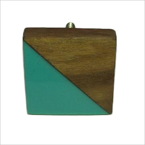 Wood And Resin Square Door Knobs - Wood Resin, 5x5 cm, Teal | Elegant Design, Polished Finish, Screw-On Mounting