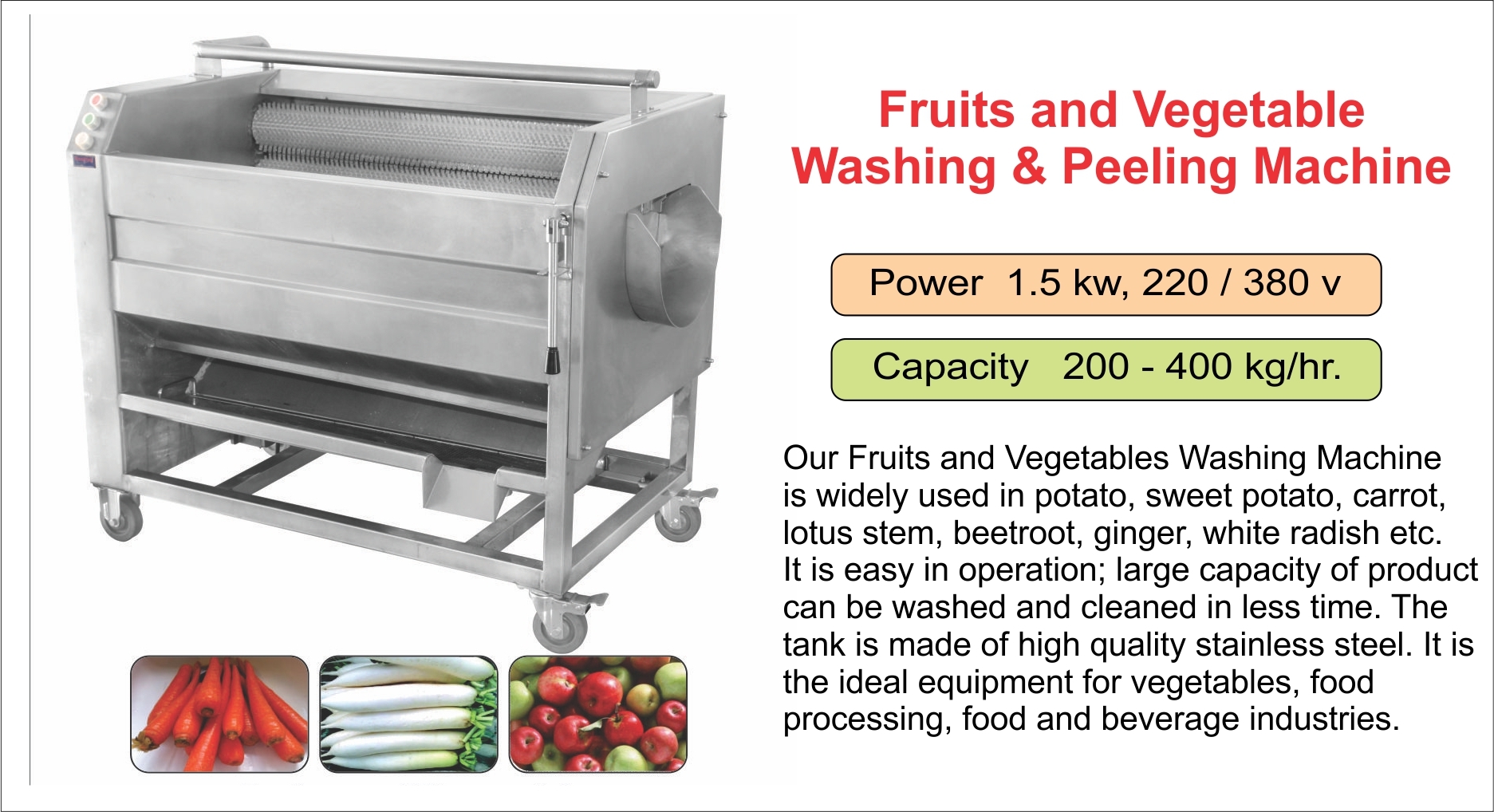 Potato Washing and Peeling Machine / Washing and Peeling for Potato,Ginger,Carrot,Beetroot,Turmeric
