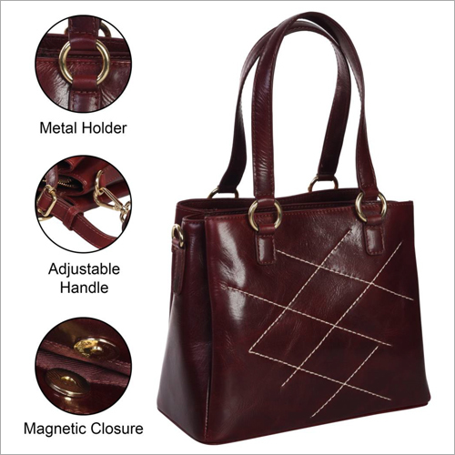 Ladies Brown Leather Handbags Design: Plain