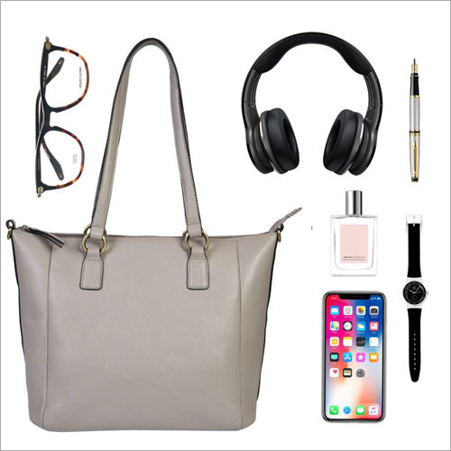 Grey Ladies Casual Leather Handbags