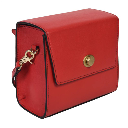 Ladies Red Leather Sling Handbags Design: Plain
