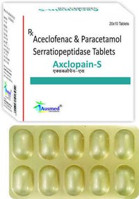Aceclofenac IP  100 mg. + Paracetamol  IP  325 mg. + Serratiopeptidase  IP  10 mg / AXCLOPAIN-S