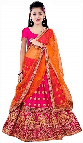 Pink Orange Kids Lehenga Choli