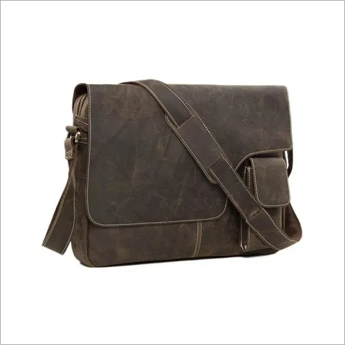 Dark Brown Buffalo Leather Laptop Messenger Bag
