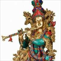 Brass Krishna Statue - 12x6x4 Inches | Handcrafted, Polished Finish, Traditional Indian Style, Featuring Intricate Carving Techniques
