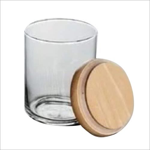 Wooden Round Lid with Glass Jar