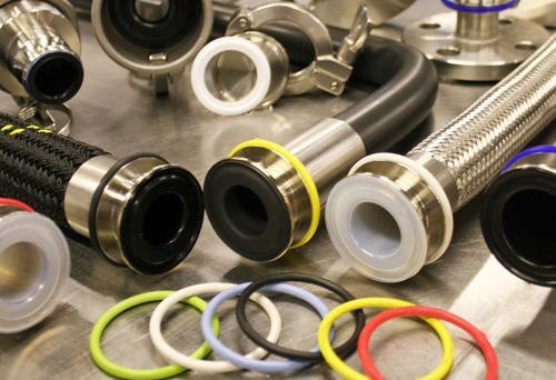Teflon Smooth Bore and Corrugated Hoses - Smooth-Bore PTFE Core 304 SS Braid 1/4 to 1 in. Sizes 65 to 450 F Temperature Range Flexible Silver Pipe for Industrial Use Boilers Furnaces