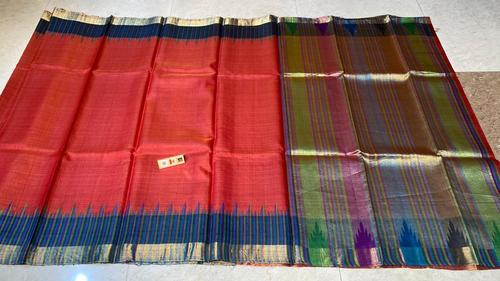 Pure Tussar Silk Handloom Sarees ,with Multicoloured Checks Jari Border , Jari Woven Pallu  By MANISHA SILK WEAVES