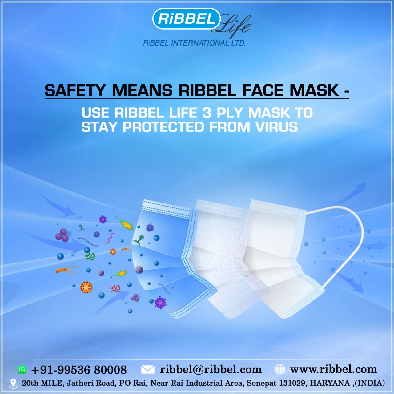 Ribbel Life 3-Ply Disposable Face Mask.