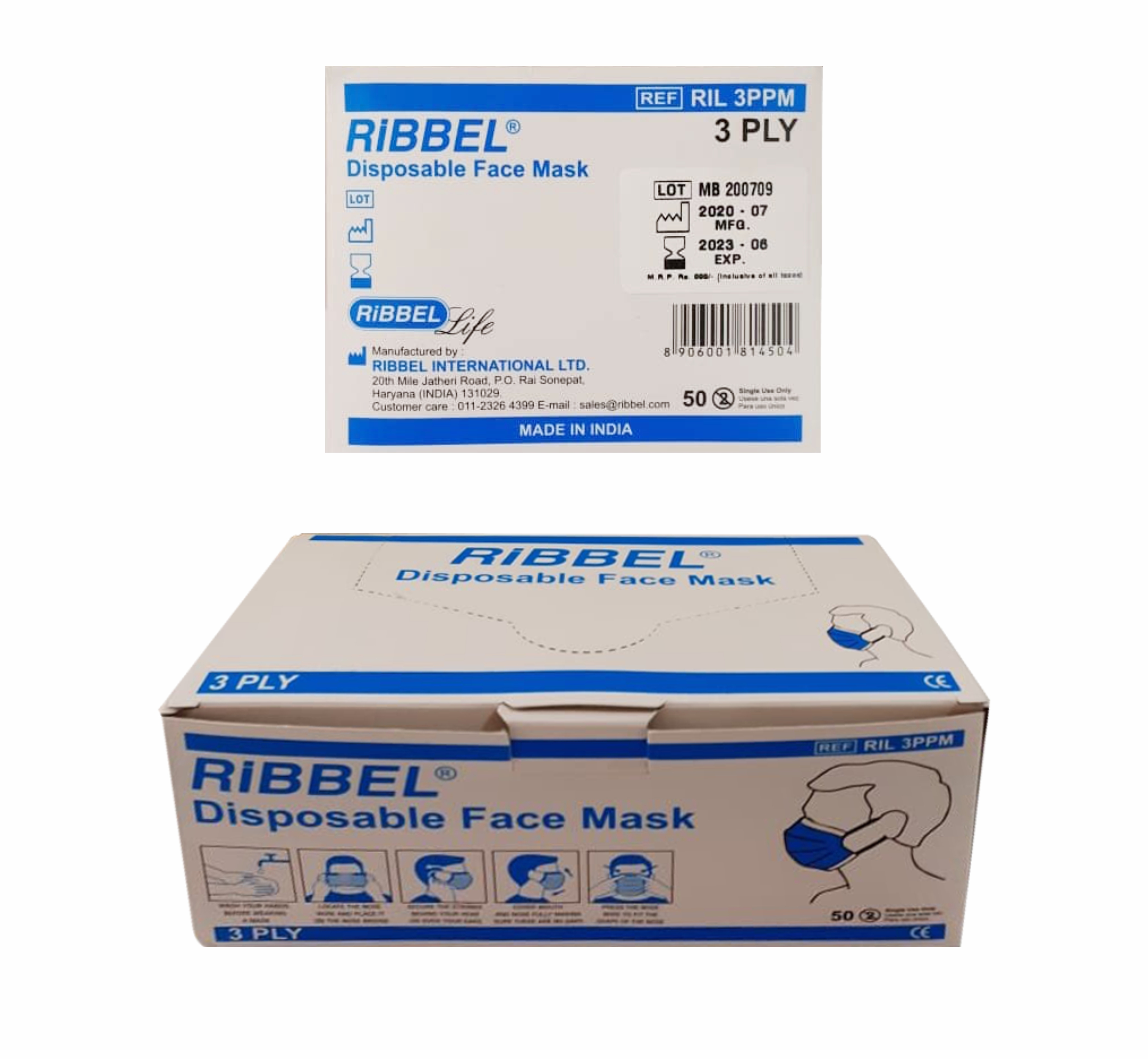 Ribbel Life 3-Ply Disposable Face Mask.