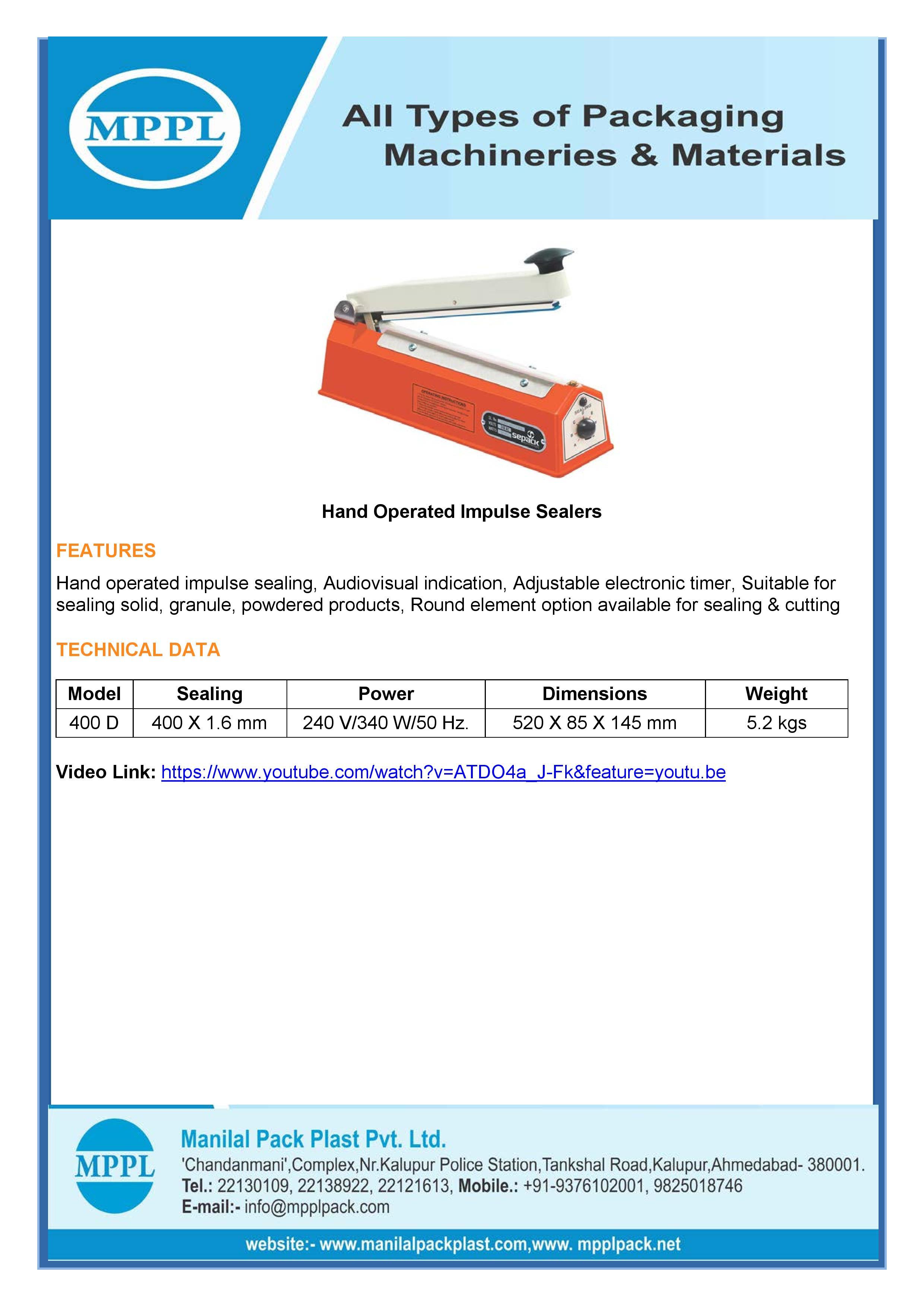 Hand Operated Impulse Sealer QS 400 D
