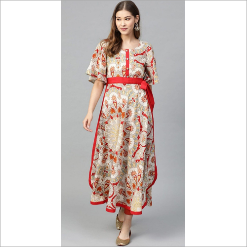 Ladies Party Wear Printed Kurti - Cotton Fabric, Sizes S & XL | Short Sleeves, Suitable for All Seasons, Versatile Printed Pattern