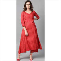 पलाज़ो के साथ वॉशेबल डिज़ाइनर प्रिंटेड कुर्ती