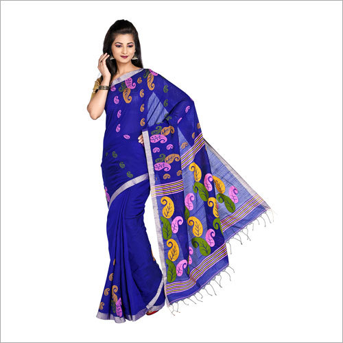 Ladies Printed Blue Handloom Saree