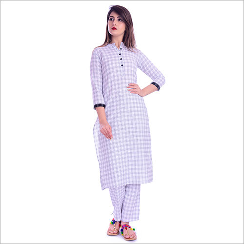 White Check Kurti With Pant